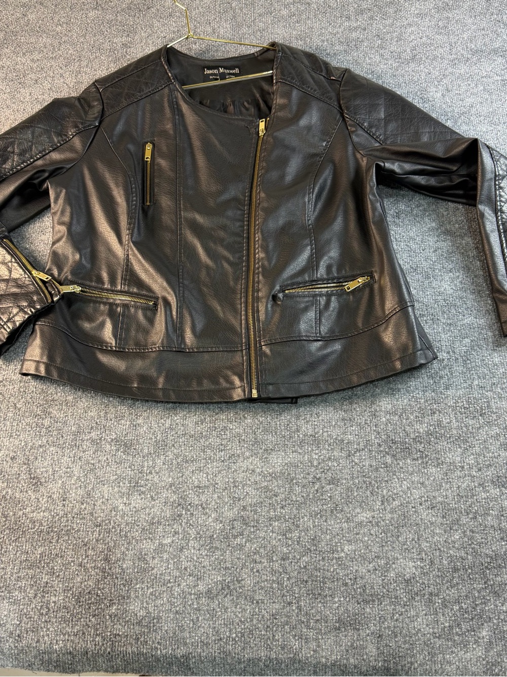jason maxwell Black Faux Leather Asymmetrical Zip Moto Jacket